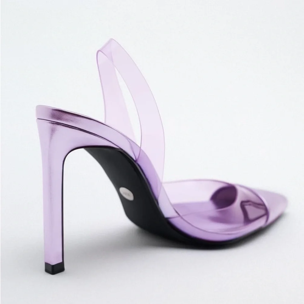 Zara Purple High Heeled Vinyl Sling Back Shoes - Picture 16 of 16